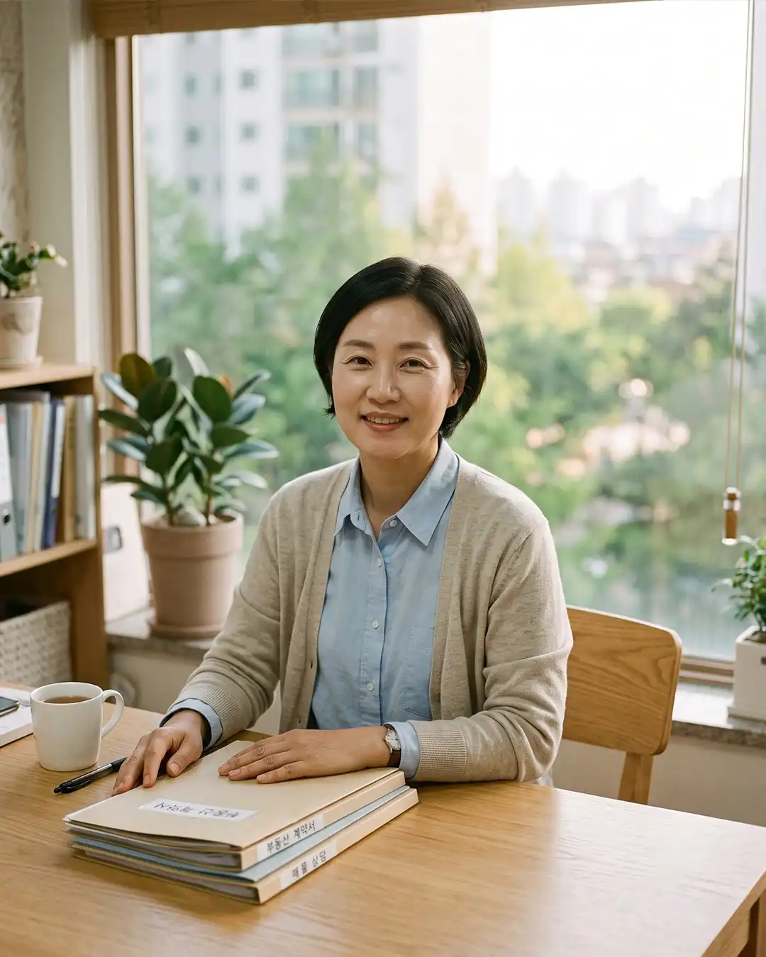 창가 책상에 앉아 손님 쪽을 바라보는 한도윤 대표